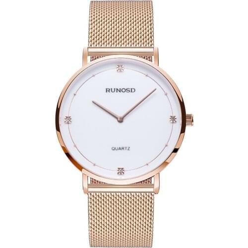 RUNOSD Mens Watch Luxury Gold Zircon Thin Dial Miyota Quartz Movement Sapphire Crystal Stainless Steel 5208G