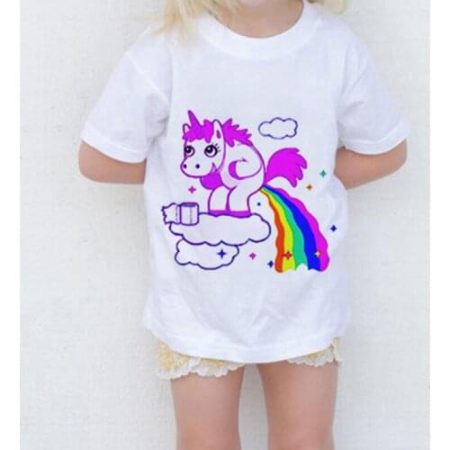 Baby Shirts Boy Cool Unicorn And Rainbow Funny Printed Girl Tshirt Children Cartoon Leisure Clothes Short Sleeve Cute Round Neck