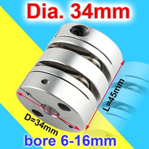 Dia.34 MM Aluminum Double Bencoder Diaphragm Coupling Elastic Connector Alloy Shaft Coupler