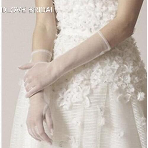 Elegant Sheer Tulle Gloves Wedding Bridal Party Gloves Full Finger Elbow Photo Shooting Accessory Halloween Gloves