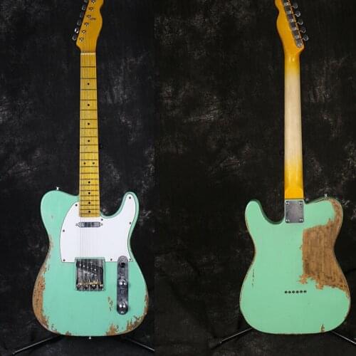 High quality handmade old cultural relic electric guitar, alder body, green negative paint, maple neck, hand carved, guitar