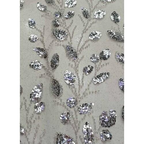 Hot Sale French Mesh Lace Fabric Tulle Sequins Leafs Beads Tree Tube Embroidery Craft Sewing DIY Evening Wedding Dress 5 Yards