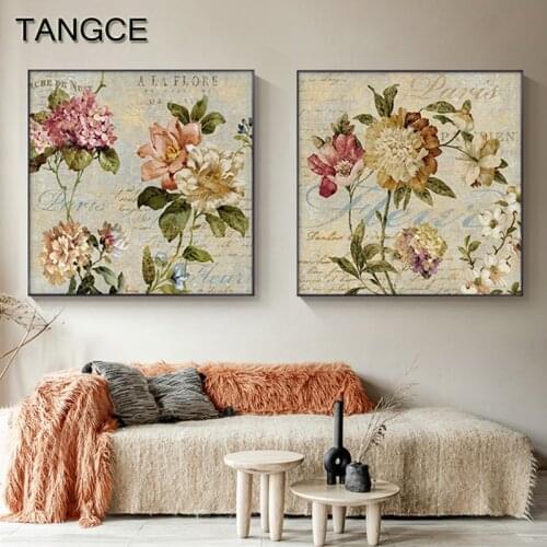 Modern American Style Flower Canvas Painting Nordic Fashion Vintage Posters and Prints Wall Art Picture for Living Room Bedroom