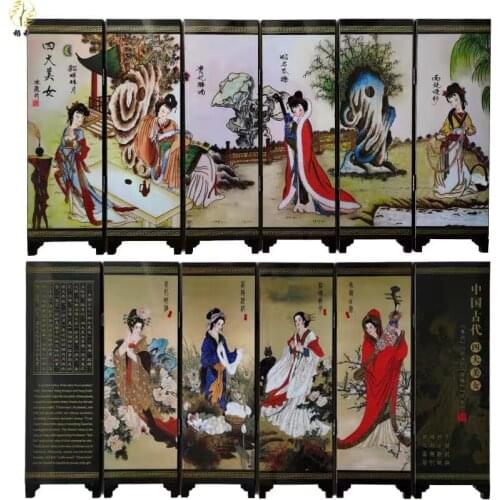CHINA LACQUER WARE OLD HAND PAINTING BELLE COLLECTIBLES BEAUTY NICE FOLDING SCREEN decoration