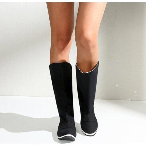 China Historical Boots Swordsman Opera Boots Hero Shoes Ancient Chinese Knight Cosplay Soldier Mid-Calf Boots Womens Shoes