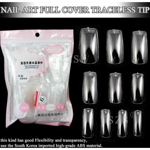 1bag/lot 500pcs top quality nail art clear square full cover traceless nail tips