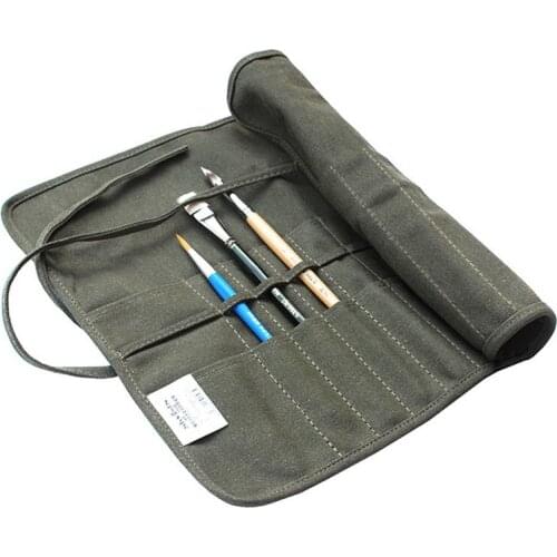 Multifunction Pencil Bag Roll Up Thick Canvas Wrap Pouch 16 Holes Holder Case Organizer Pouch Perfect Storage for Brush Make Up