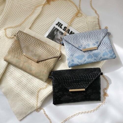 Fashion Snake Pattern Envelope Clutches Luxury Ladies PU Shoulder Handbag Casual Thin Chain Crossbody Bags Portable Money Purse