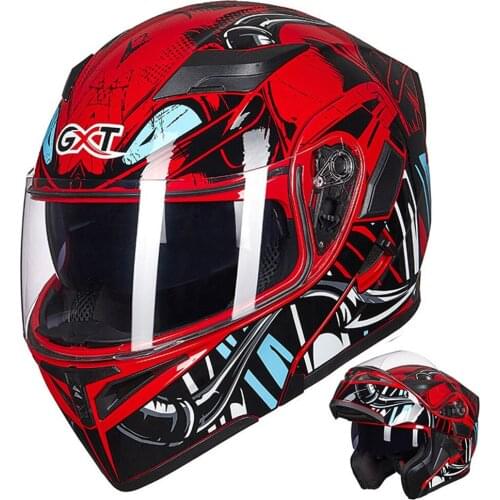 Matte Red Motorcycle Helmet Men Dual Lens Motorbike Crash Helmet Filp Up Four Seasons Riding Biker Motocross Modular Helmets