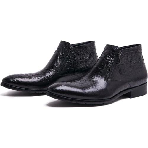 New Men Winter chelsea Boots Genuine leather Mens Platform Brogue Casual Ankle Flat Shoes Zipper dress Designer Brand boots