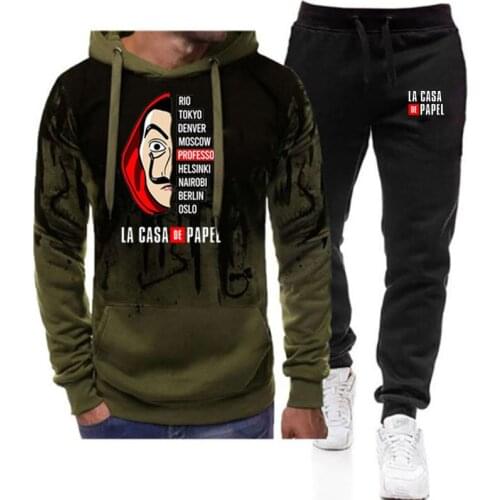 2021 House of Paper Money Heist La Casa De Papel Autumn Gradient Tracksuit Russian Soviet Printing Men Jacket Hoodie+Pants Suit