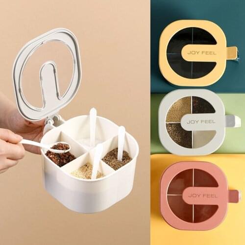 Seasoning box combination set four grid kitchen supplies salt pot household large multi grid seasoning box with cover