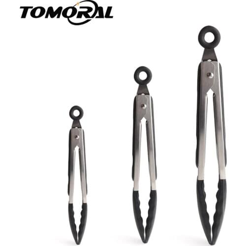 TOMORAL Kitchen Silicone Tongs Set 7” 9” 12” Non-Slip Grip Stainless Steel Handle - with Locking Clip - Heat Resistant