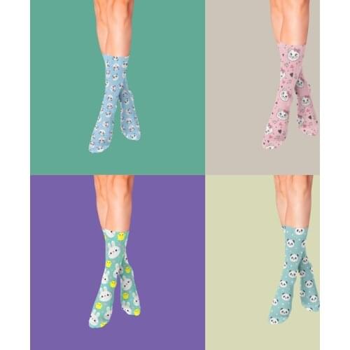 Creative Korean Style Cartoons Cute Panda Womens Socks Casual Cotton Funny Girl Socks New Fashion Middle Tube Length Men Socks