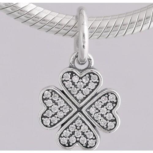 Original Lucky In Love Clover With Crystal Pendant Bead Fit 925 Sterling Silver Bead Charm Bracelet DIY Jewelry