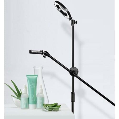 Dimmable Beauty LED Fill Light Ring Lamp+Adjustable Phone Photography Shooting Bracket Stand+Boom Arm Photo Video Studio Kits