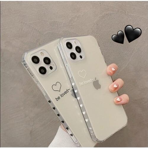 Simple Cute Love Heart Transparent Shockproof Phone Case For iPhone 11 12 Pro X XR XS Max 7 8 Plus Mini Soft Silicone Cover Case