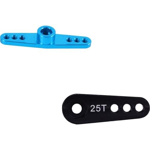2 Pcs 25T Steering Servo Arm Horn Metal Parts Double Steering Arm, Black & Blue