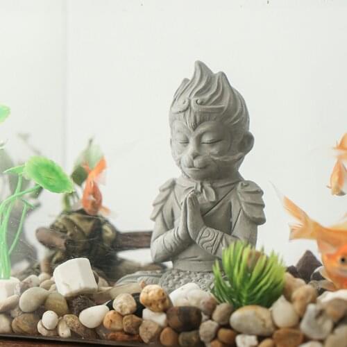 Fish tank aquarium decorative statue Cement material Micro Landscape Monkey King，Buddha sculpture Home outdoor garden statue