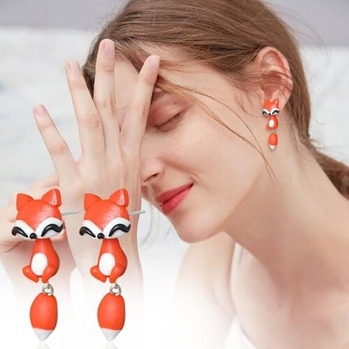 Cartoon 3d Fox Tail Stud Earrings Women Casual Hanging Animal Lovely Jewelry Girls Kawaii Pendientes Female Accessories