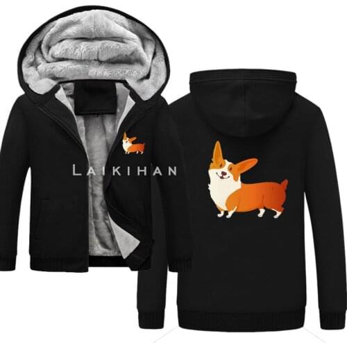 The Queens Corgi Cute Sweatshirt Camouflage sleeve Jacket Hoody Zipper Winter Fleece Mens Cotton Hoodie