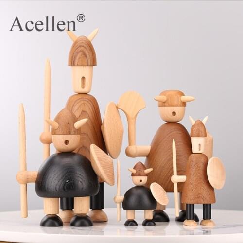 Handmade Danmark Viking Statues Wooden Decoration Home Decor Modern Nordic Wood Sculpture Home Decoration Ornaments Crafts Toys