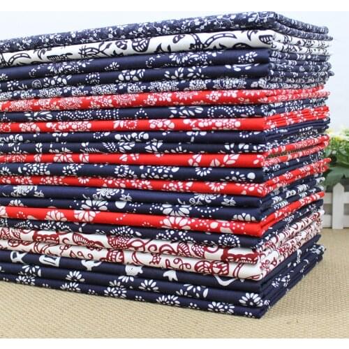 Half Meter Chinese Blue White Ethnic Cotton Fabric For Dress Bag Doll Cloth Tablecloth Butterfly Daisy Oracle Design