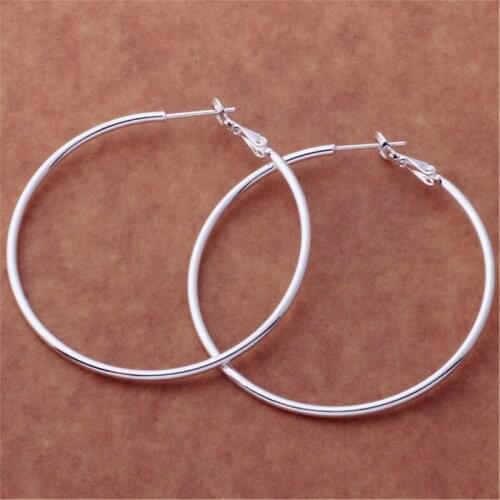 100% 925 Sterling Silver Hoop Earring For Women Big Round Circle Earrings Jewelry Gift