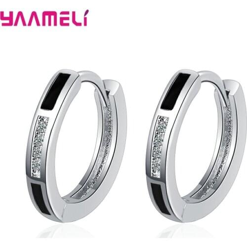 100% 925 Sterling Silver Crystal Enamel Black Circle Earring For Women Making Jewelry Gift Wedding Party Engagement Earrings
