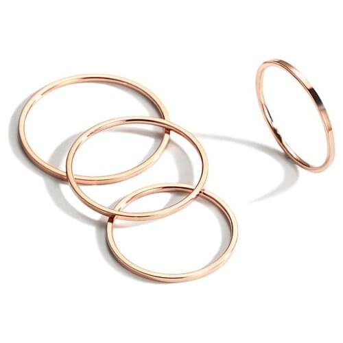 MANGOSKY 1MM New Punk Joint Brief Thin Titanium Finger Ring Rose Gold Diameter 4Pcs in 5 6 7 8# Wholesale Couples Tail Ring