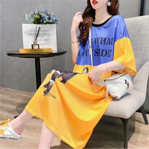 Summer Plus Size Short Sleeve Dress Relaxed Lazy Style Women Casual 2021 New Long Over-knee Korean Fashion Kawaii Street Dress