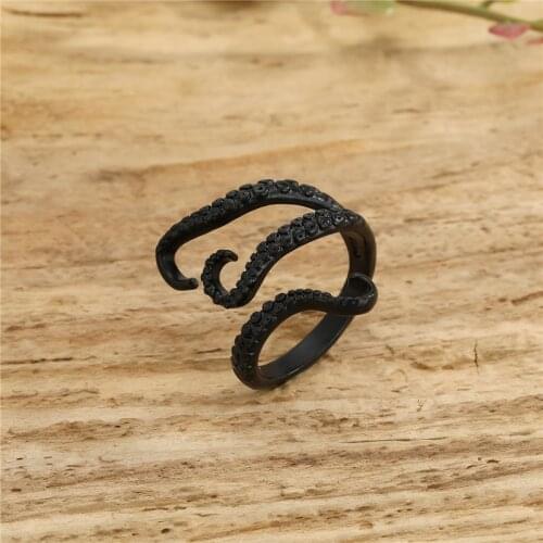 1PC Black Angel Wings Squid Ring Male Ring Vintage Punk Rock Animals Octopus Open Adjustable Ring For Men Women Jewelry R248
