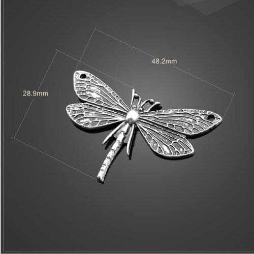 10 PCS/Lot 28.9mm*48.2mm sharma metal diy handmade accessories antique silver plated big dragonfly charms for jewelry making