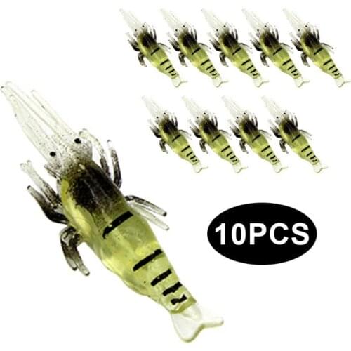 10pcs Road Soft Fake Shrimp Bait Small Shrimp Grass Shrimp Wholesale Simulation Shrimp 4cm Without Hooks Glow-In-The-Dark Shrimp