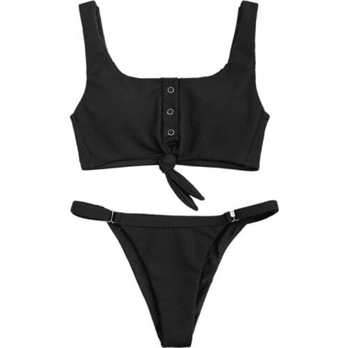 2019 Cross-Border Hot Selling Solid Color Backless Womens Swimsuit Fashion Sexy Two-Piece Bikini European And American-Style