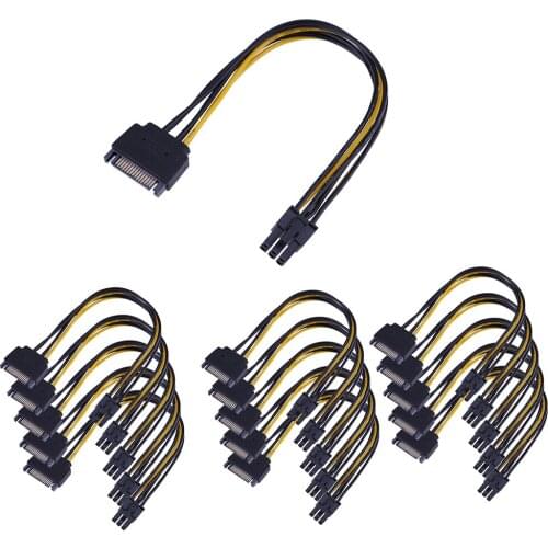 2021 15-Pin PCI Express 6-Pin Video Card Power Cable 8 inch Supply Adapter Power Extend Cable for Miner Mining Wire