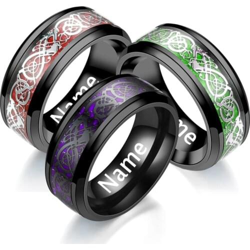 2021 Stainless Steel Black Purple Dragon Rings for Men Women Wedding Band Custom Engrave Name Charm Male Gift ,A Drop Shipping