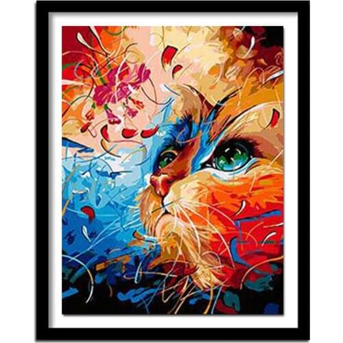 5D DIY Diamond Embroidery Colored Cute Cat Flower Diamond Painting Cross Stitch Square Rhinestone Decoration BK340