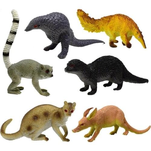 6Pcs Simulation Bobcat Anteater Wild Animal Model Tabletop Ornaments Birthday Gift Crafts Action Figure Collection Toy