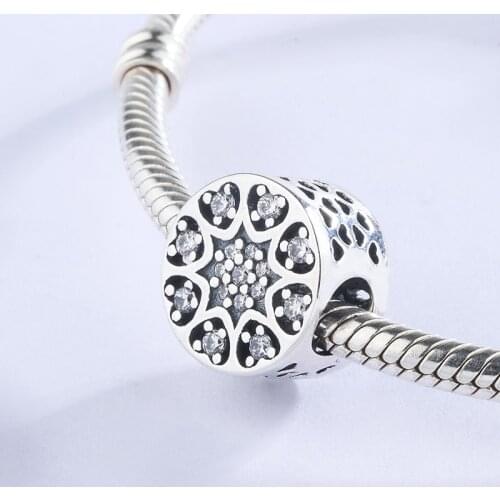 925 Sterling Silver Hollow Round Heart Shape CZ Zircon Pendant Charm Bracelet DIY Jewelry Making For Original Pandora