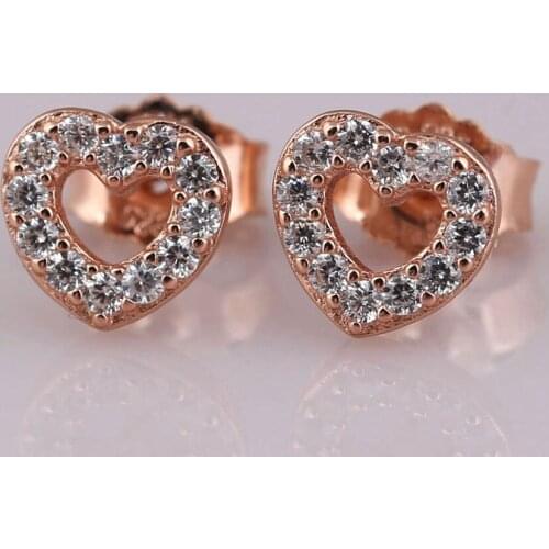 Authentic S925 Rose Captured Hearts With Crystal Studs Earring For Women Wedding Party fit Lady Fine Jewelry
