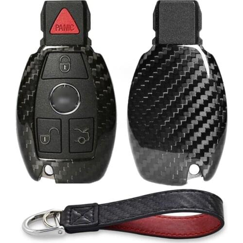 Kwaks Car Protective Key Cover PC Key Case Carbon Fiber Pattern Compatible for Mercedes Benz Smart Car Key with Keychain