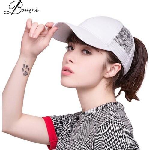 Ponytail Baseball Cap Hat Ponycap Messy High Bun Ponytail Adjustable Sports Mesh Trucker Baseball Cap Hat for Women Girls