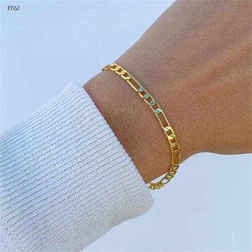 Stainless steel gold figaro chain bracelet bangles for women men punk simple anklet bracelet free tarnish wholesale items 2021