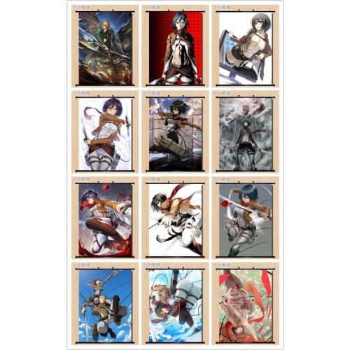 Coscase Anime Attack on Titan Shingeki no Kyojin Mikasa Ackerman Eren Jaeger Home Decor Wall Scroll Poster Decorative Picture