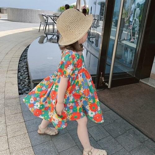 Childrens cotton dress, small daisy floral skirt, baby summer dress, summer Korean girl, western style cotton dress