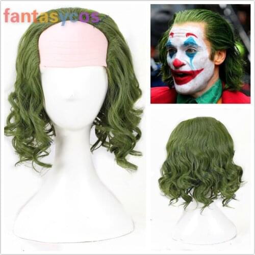 The Joker Origin Movie Horror Scary Clown Joker Wig Cosplay Curly Green Synthetic Hair Halloween+ Free Wig Cap