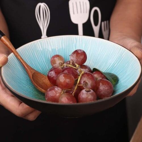 FANCITY Creative ice cracked glaze Japanese ceramic tableware household personality round breakfast Western food steak plate sal