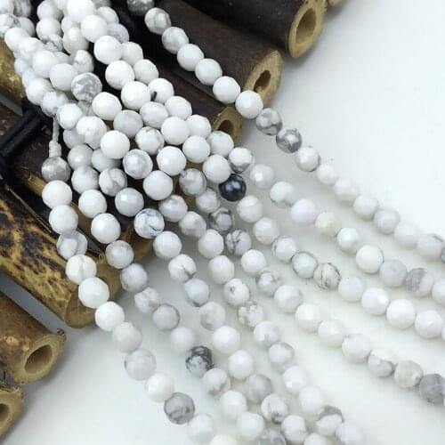 Hot sale 2mm 3mm faceted round natural white howlite stone spacers accessories beads for jewelry making loose beads 15inch B477