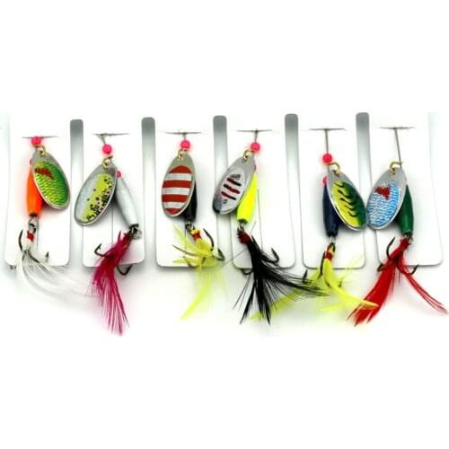 HENGJIA 7.7G/pc hard metal spinnerbaits sequins spoons 6pcs bass catfish crankbaits pesca fishing tackles with treble hooks